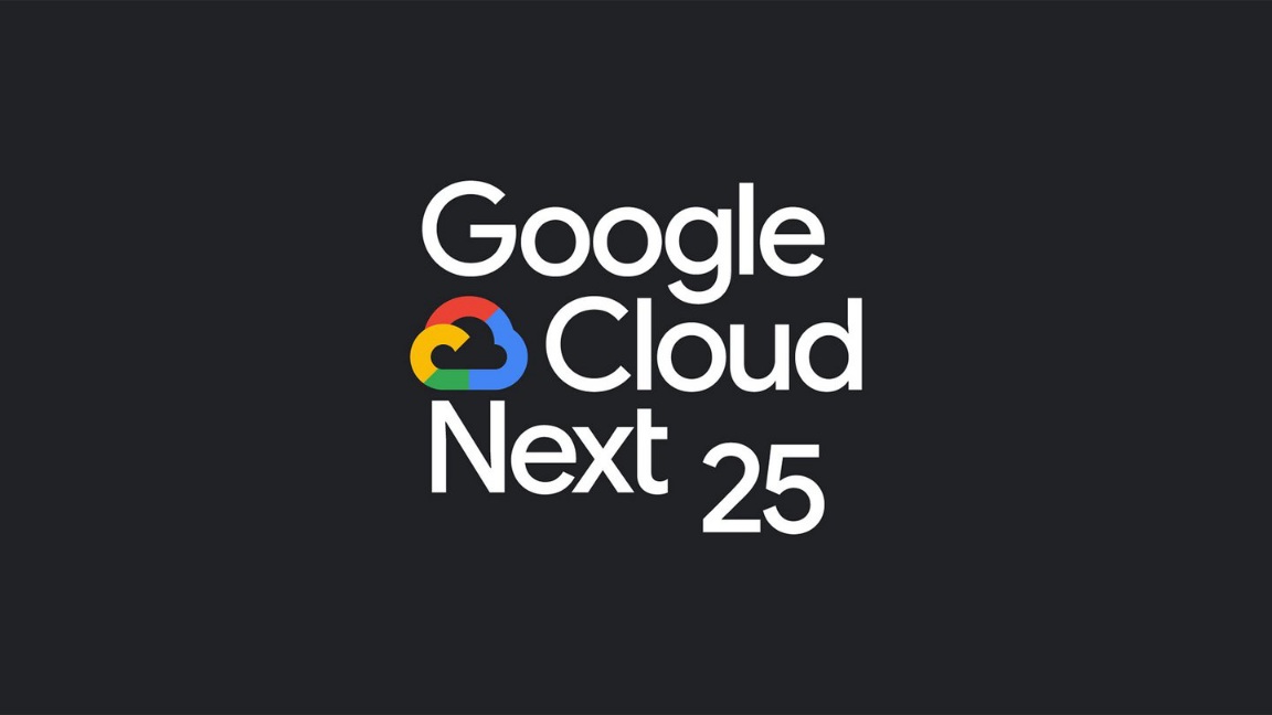 Логотип презентації Google Cloud Next 2025 на чорному фоні.