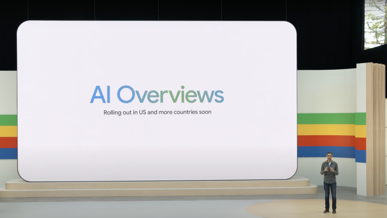 Банер AI Overviews від компанії Google на міжнародній презентації CES