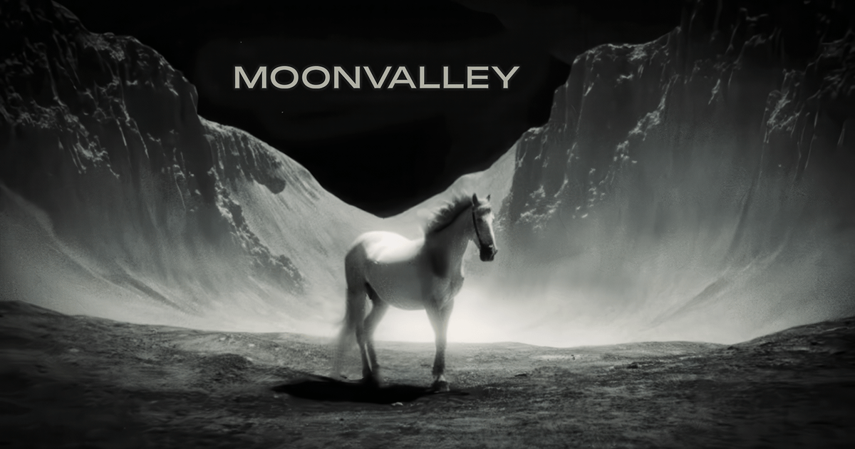 Кінь на фоні логотипу компанії Moonvalley, яка створила відеогенратор Marey