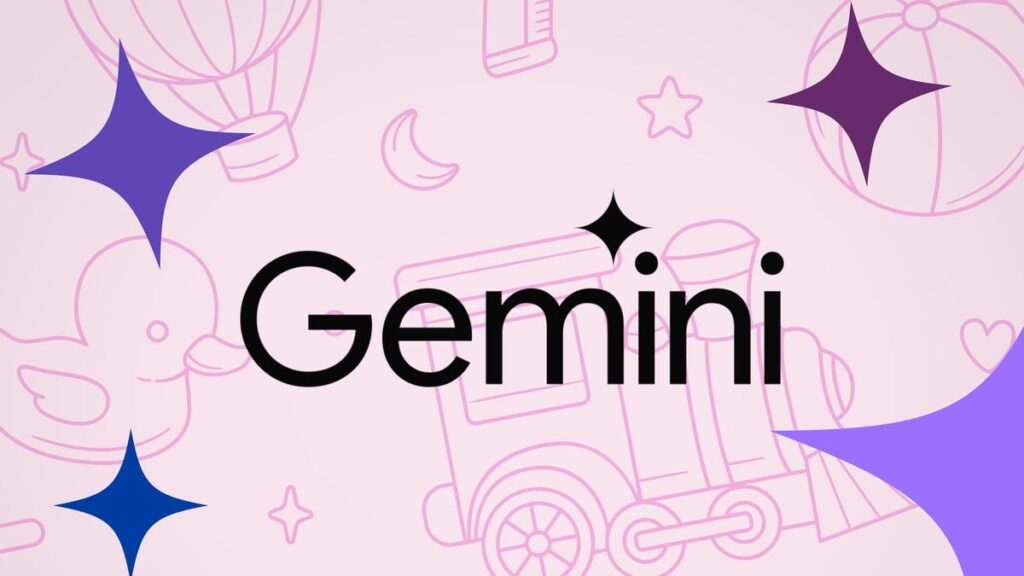 Логотип Google Gemini на фоні дитячих іграшок