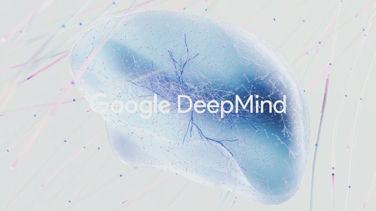 Логотип Google DeepMind на фоні людського мозку