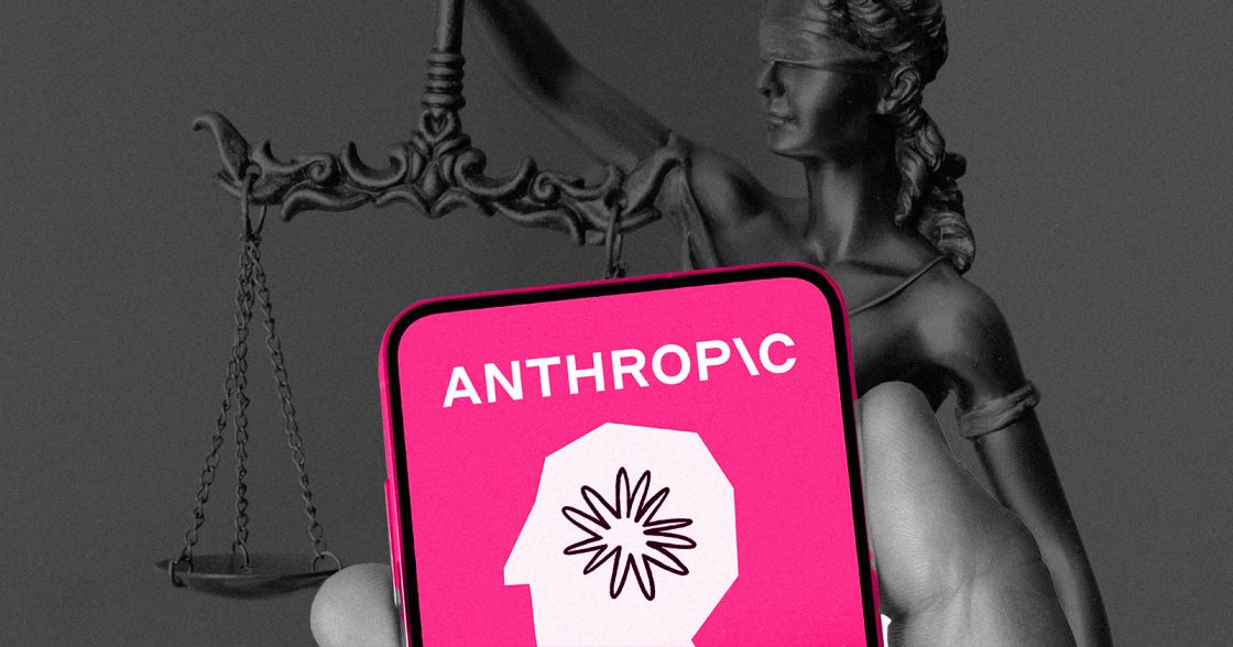 Судові ваги та IPhone з логотипом Anthropic