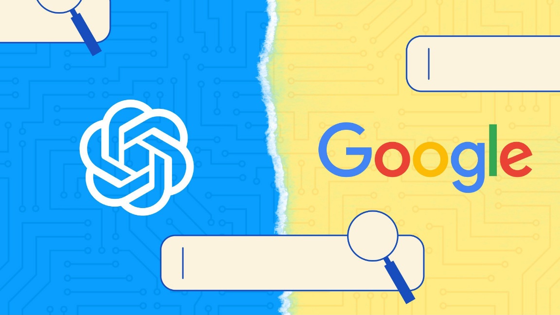 Логотип чат-боту із ШІ ChatGPT та пошукової системи Google
